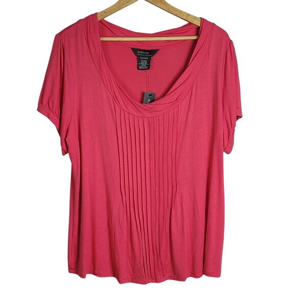 George Mark Eisen Pullover Twist Top Pink 2X Pleated Scoop Neck Short Sleeve NWT - Picture 1 of 7